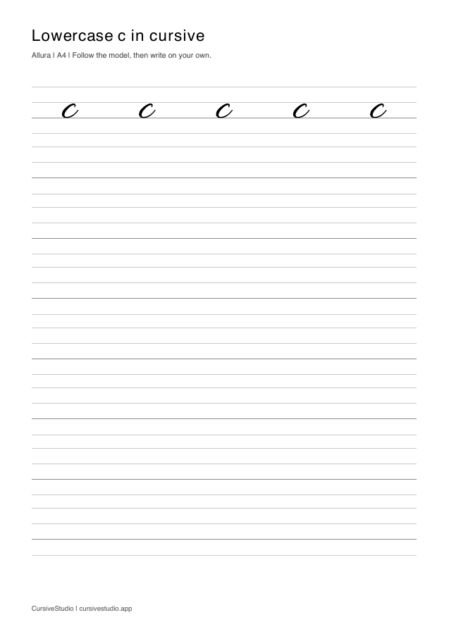lowercase c Allura copy practice sheet