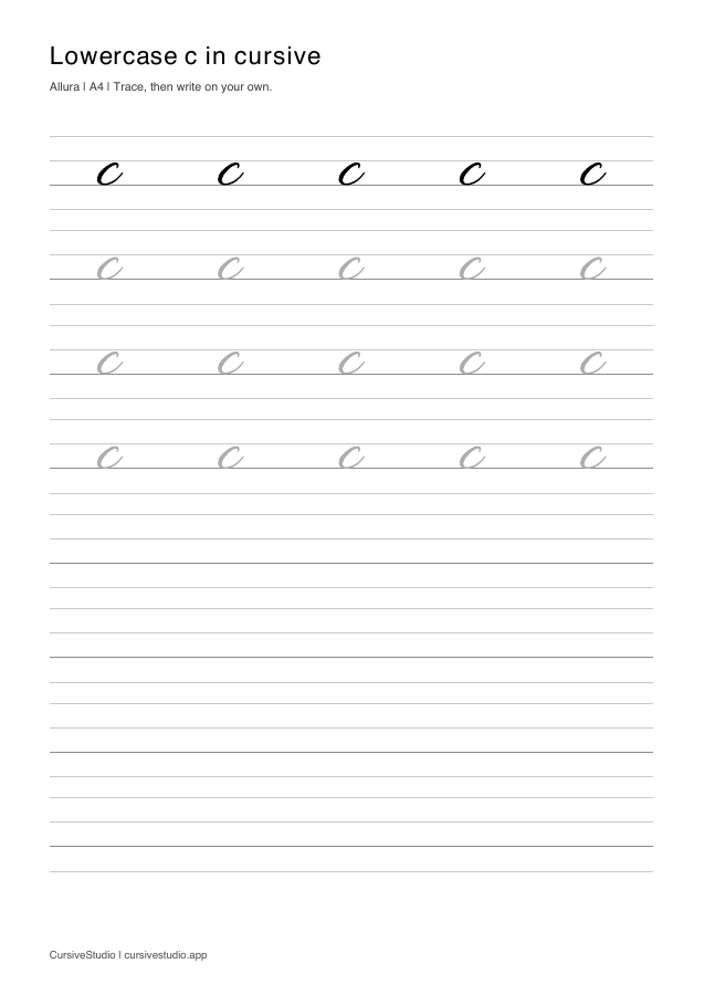 lowercase c Allura guided practice sheet