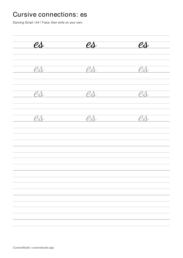 es cursive connection practice sheet