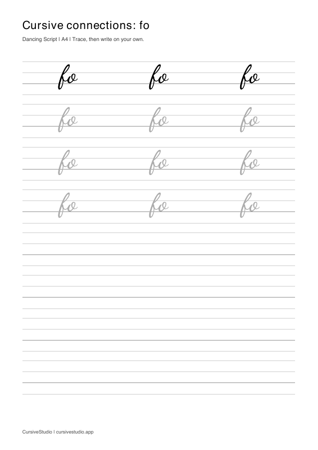 fo cursive connection practice sheet