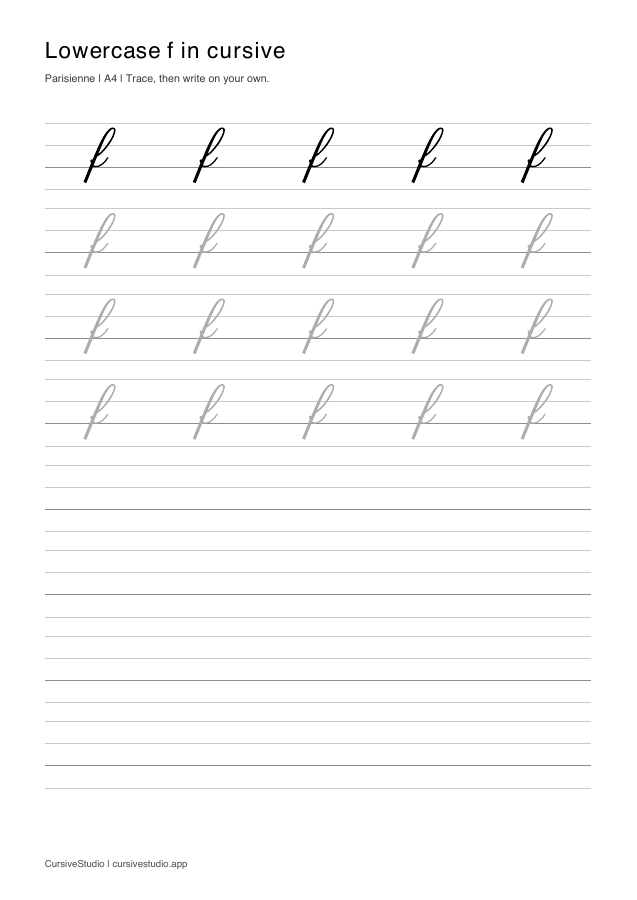 lowercase f Parisienne guided practice sheet
