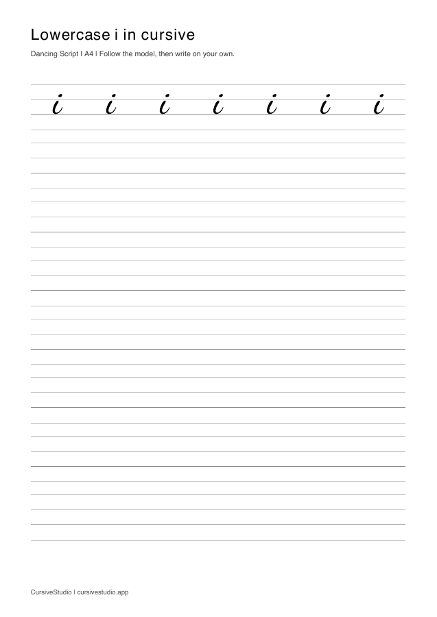 lowercase i Dancing Script copy practice sheet