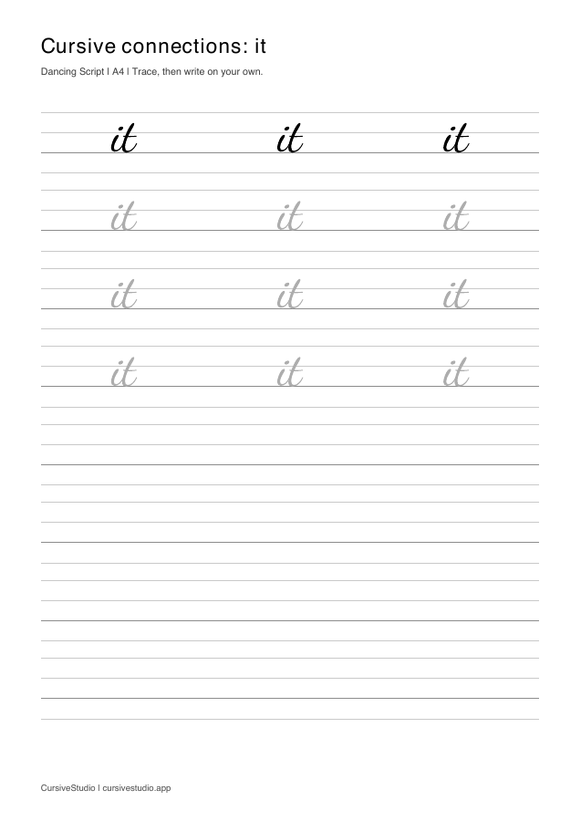 it cursive connection practice sheet