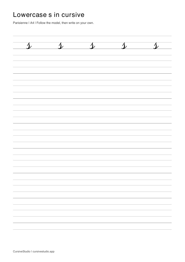 lowercase s Parisienne copy practice sheet