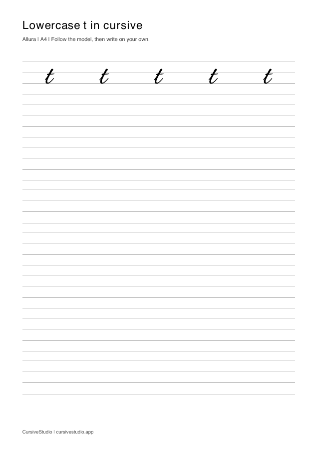 lowercase t Allura copy practice sheet