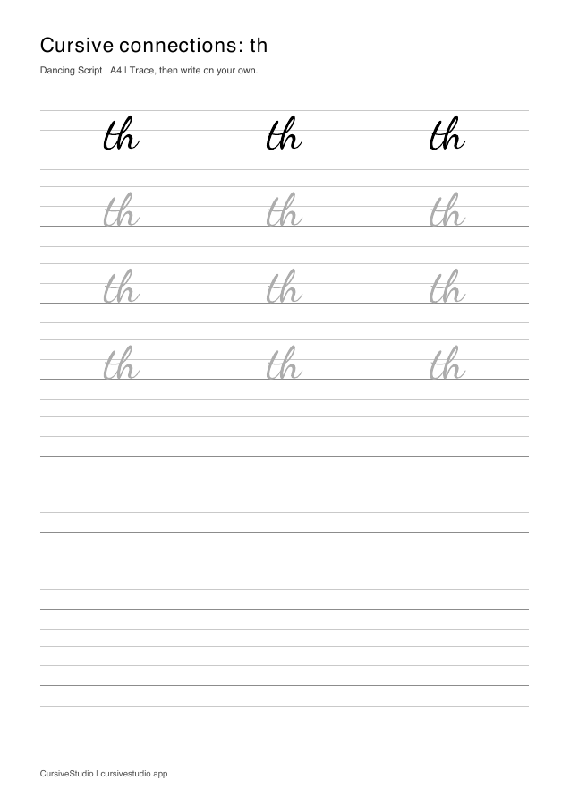th cursive connection practice sheet