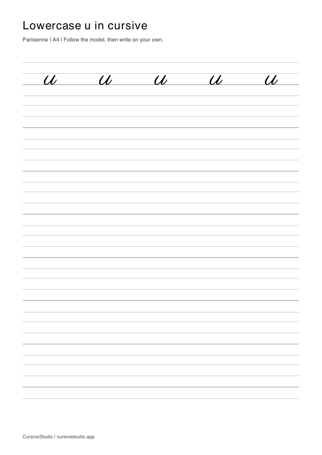 lowercase u Parisienne copy practice sheet
