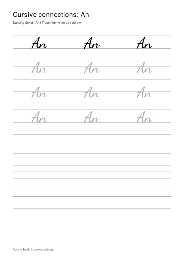 An cursive connection practice sheet