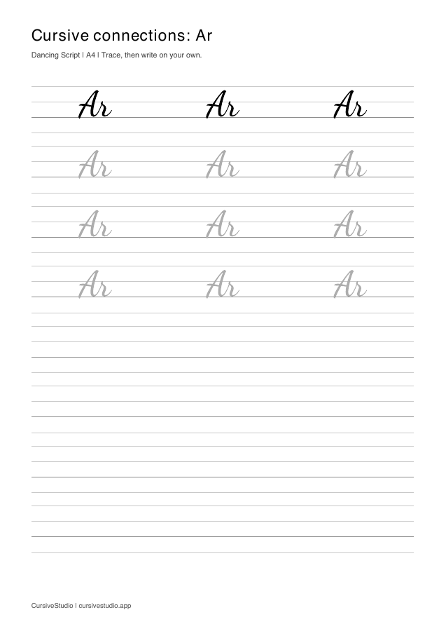 Ar cursive connection practice sheet