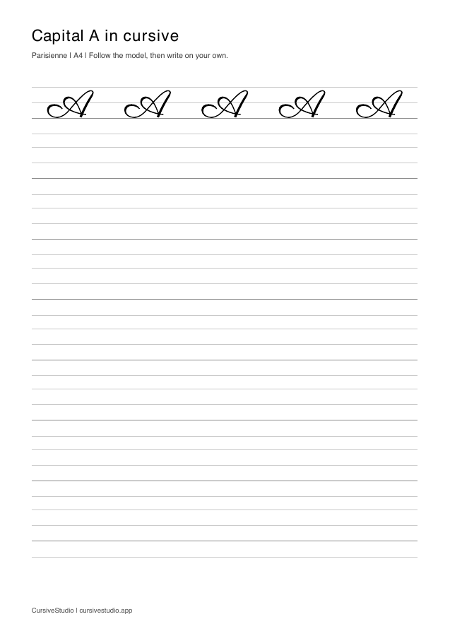 capital A Parisienne copy practice sheet