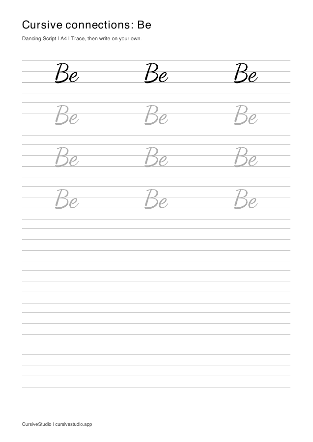 Be cursive connection practice sheet