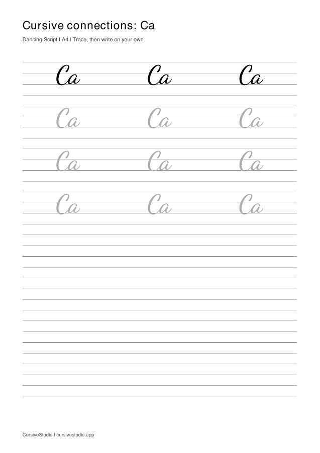 Ca cursive connection practice sheet