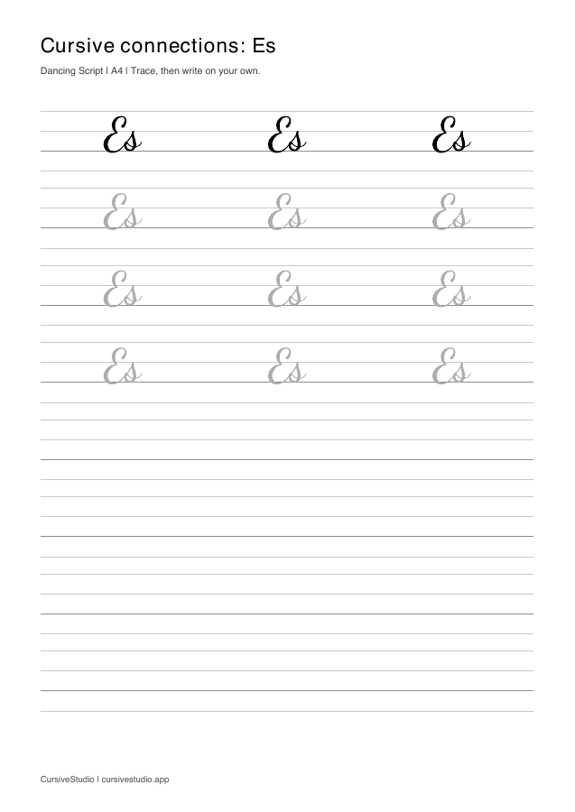 Es cursive connection practice sheet