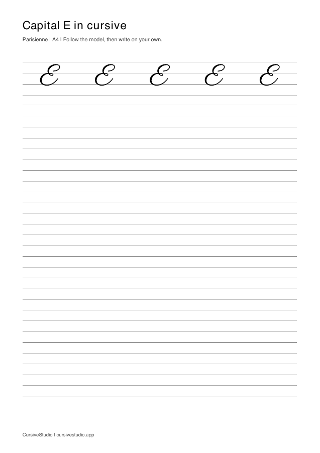capital E Parisienne copy practice sheet
