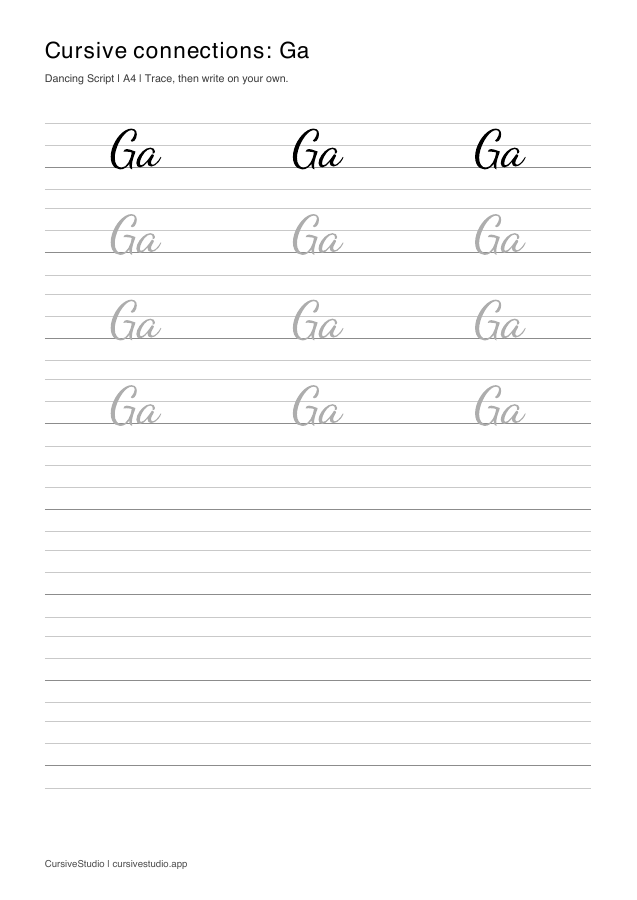 Ga cursive connection practice sheet