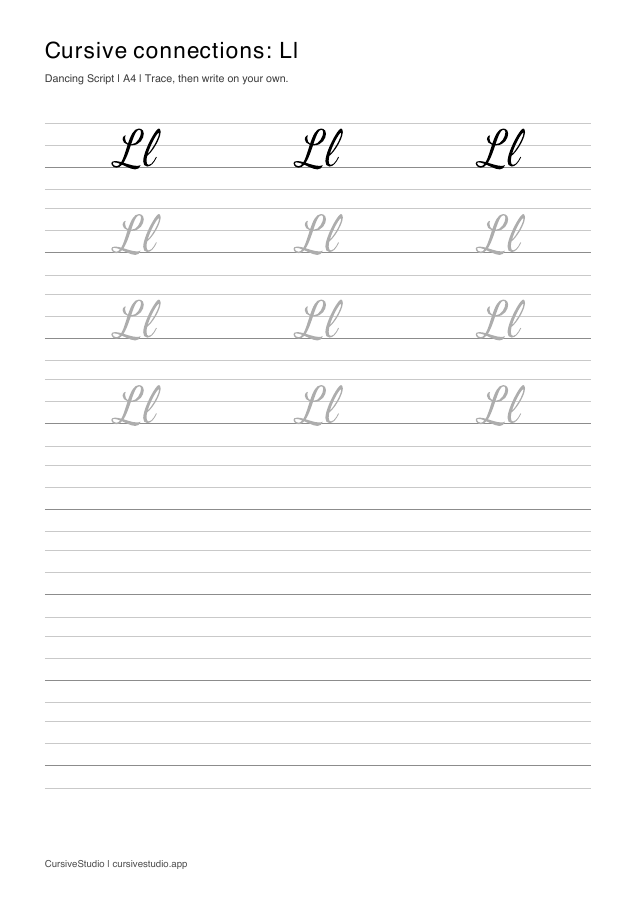 Ll cursive connection practice sheet