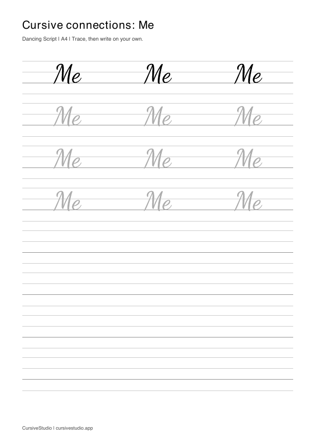 Me cursive connection practice sheet
