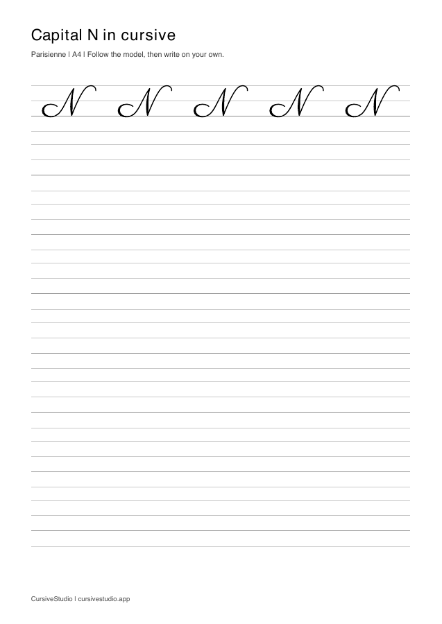 capital N Parisienne copy practice sheet
