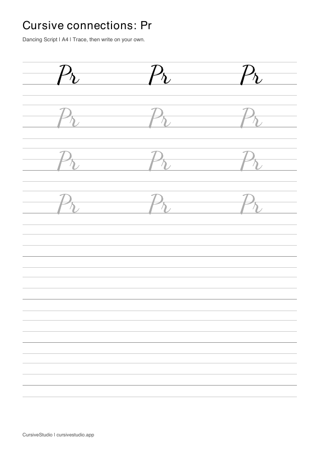 Pr cursive connection practice sheet