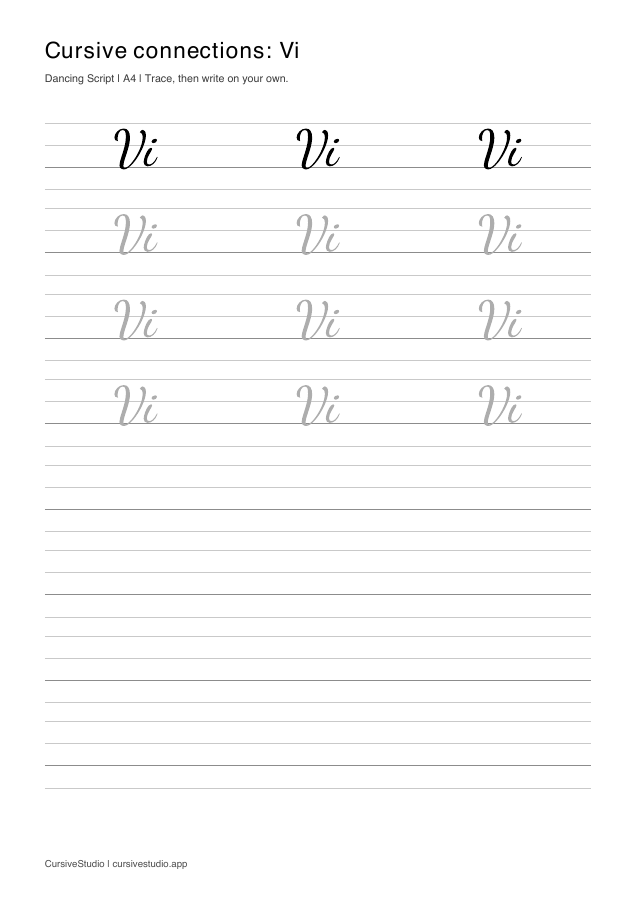 Vi cursive connection practice sheet