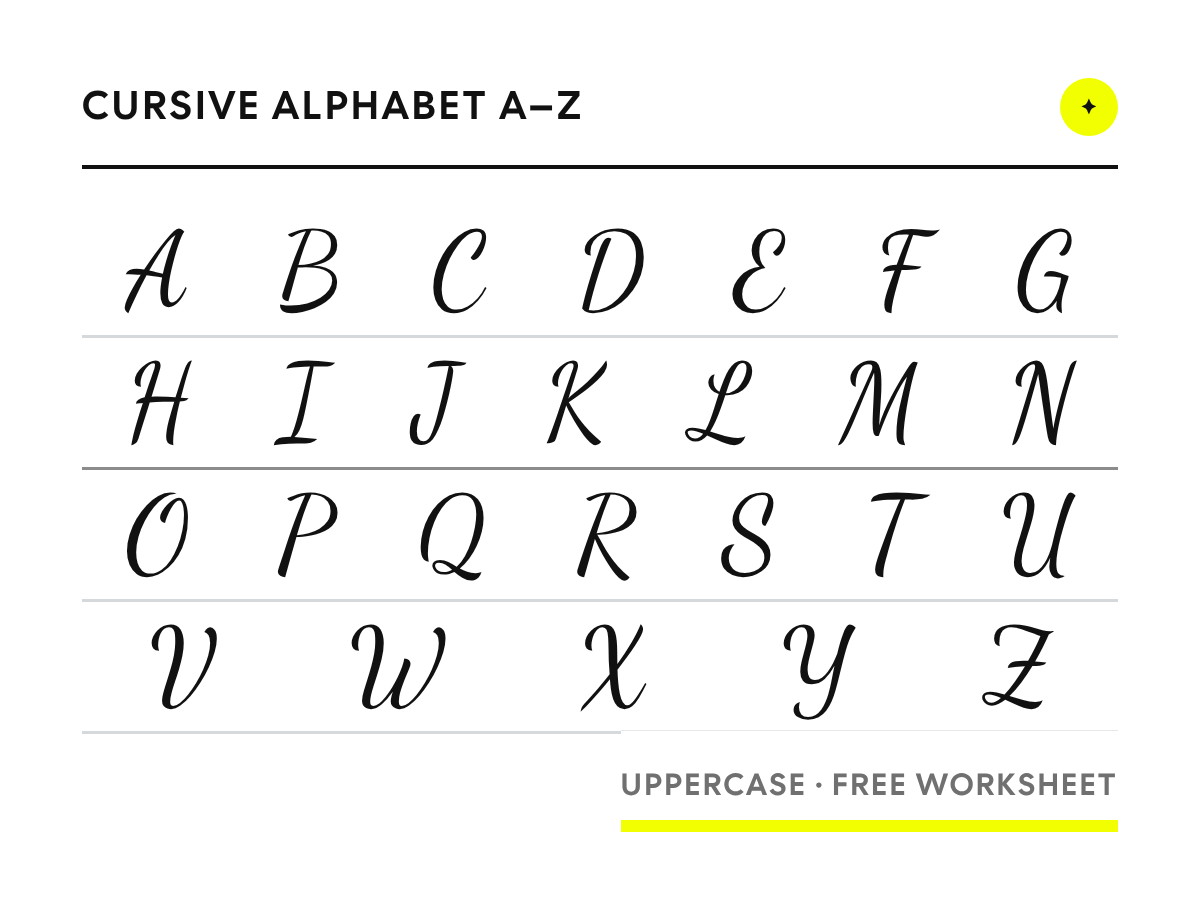 Uppercase cursive alphabet A to Z in Dancing Script