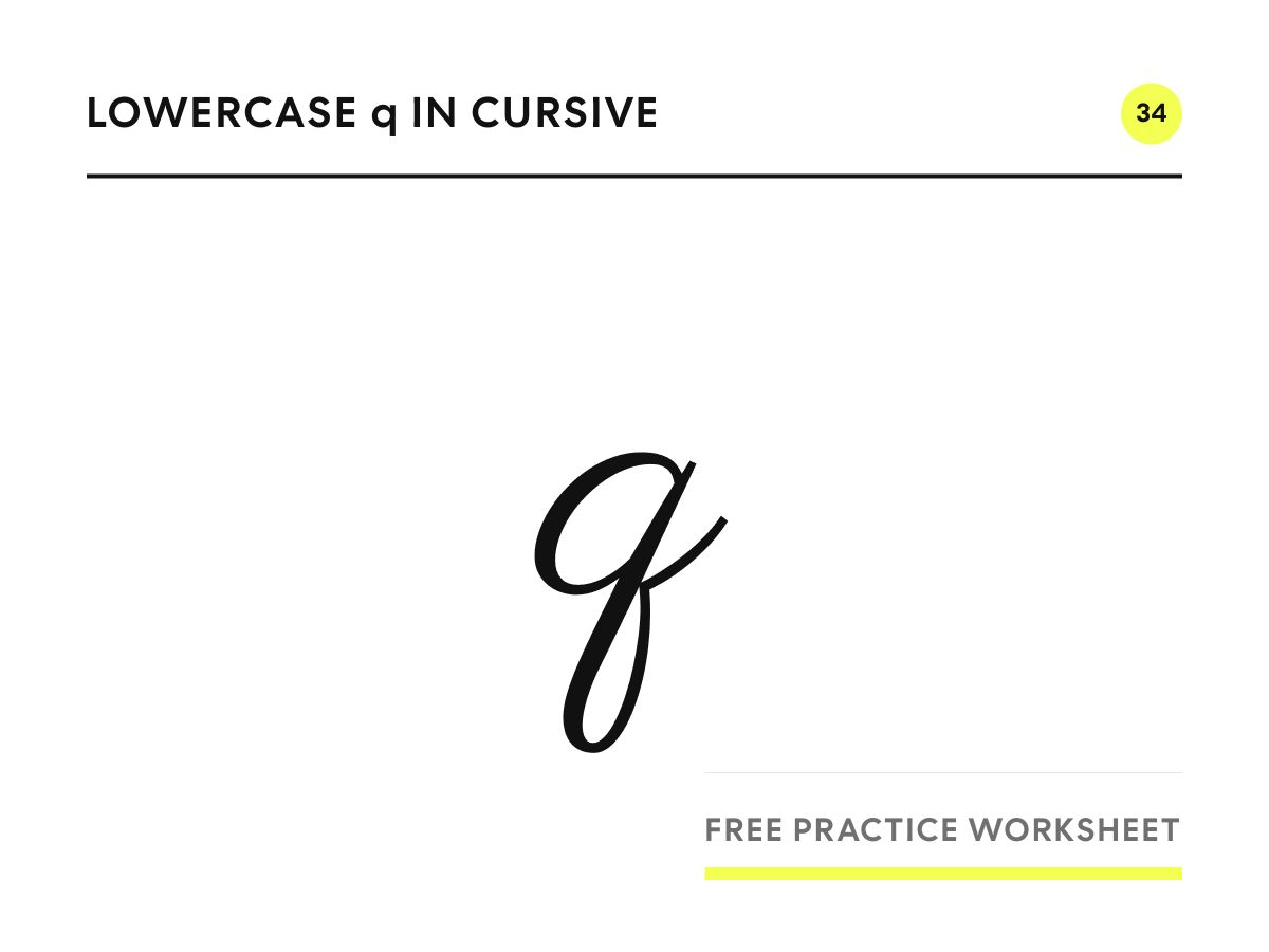 Lowercase q in cursive, written in Parisienne script