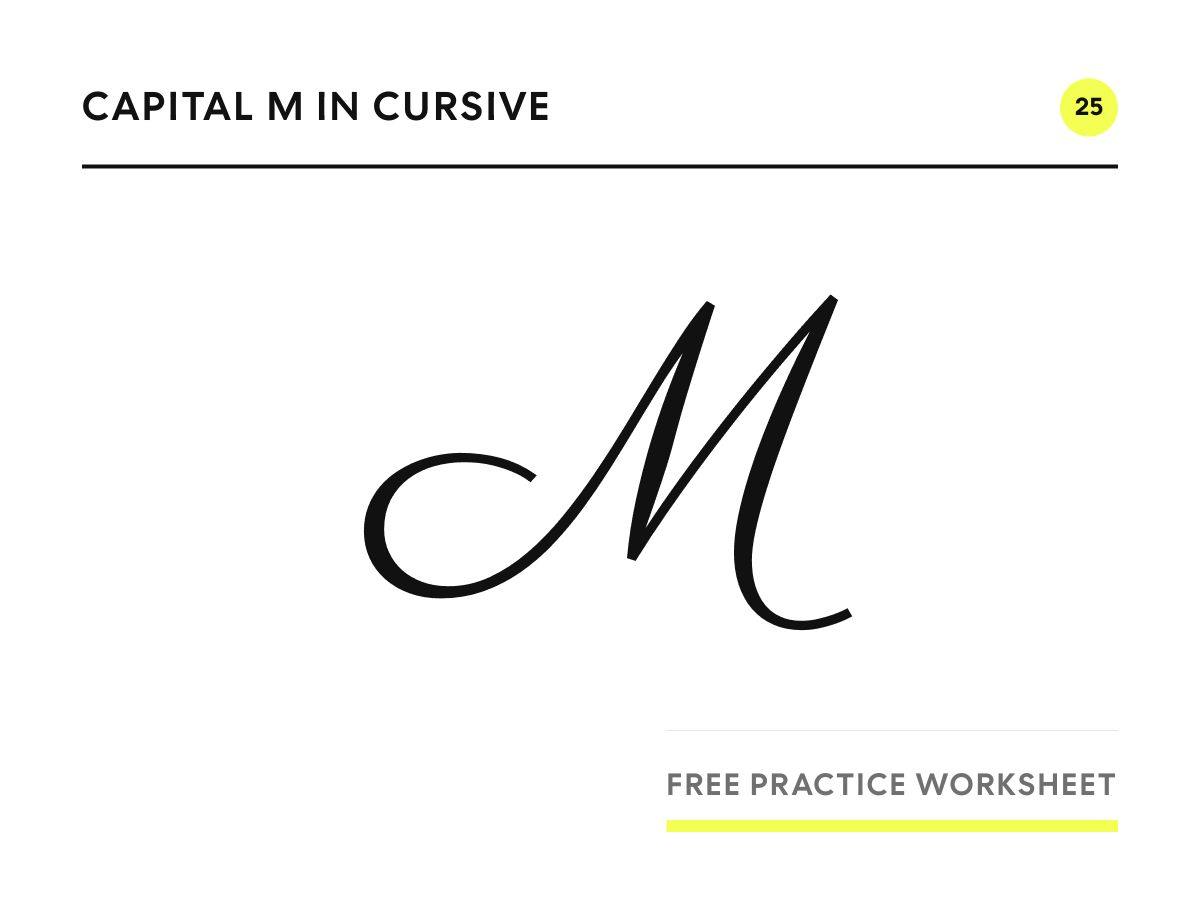 Capital M in cursive, written in Parisienne script