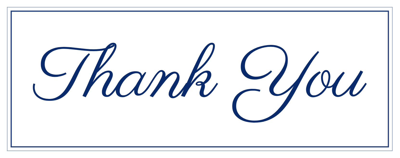 Thank You written in Parisienne cursive, inside a double border