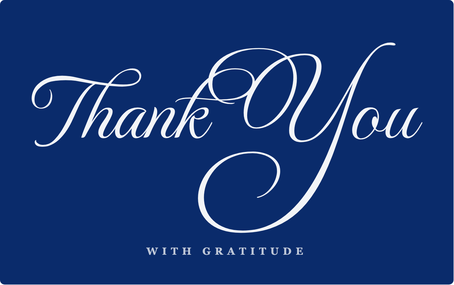 Thank You written in MonteCarlo cursive, reversed out of a solid colour panel