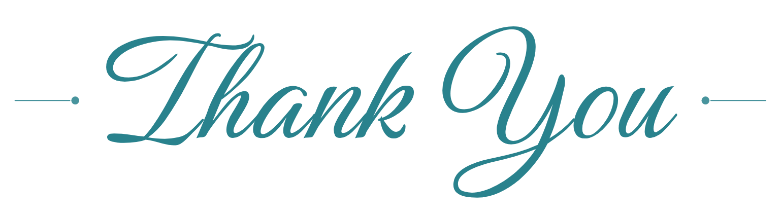 Thank You written in Birthstone cursive, between two fine rules