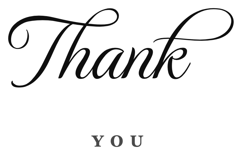 Thank You written in MonteCarlo cursive, with the second word in letterspaced capitals