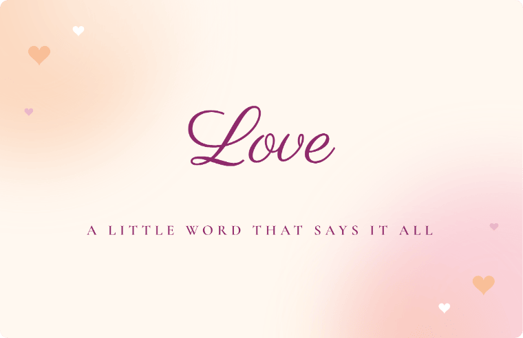 “Love” love quote card in Parisienne cursive, with the line “A little word that says it all”